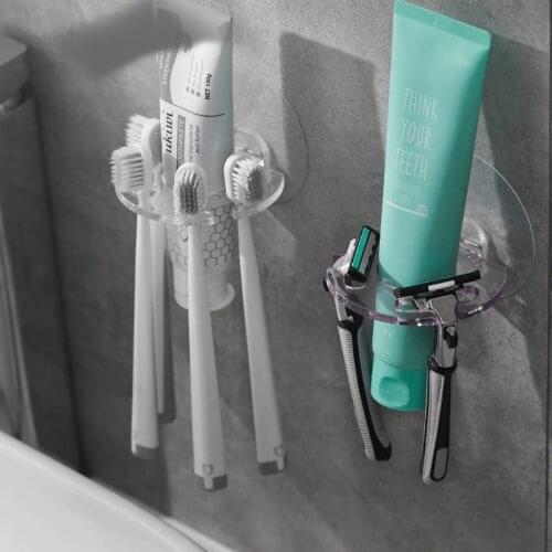 2pcs Toothbrush Organizer Razor Shaver Storage Rack Self-adhesive Wall Mount Toothpaste Holder home Kitchen Bathroom Accessories