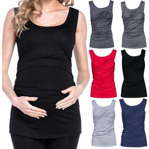#48 Summer Breastfeeding Tops Pregnant Women Clothes Sleeveless Maternity Vest Solid Color Breast Top Camisetas Lactancia Verano