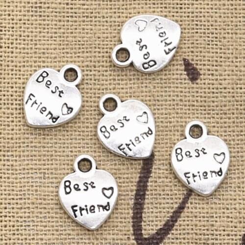 50pcs Charms Heart Best Friend 12x10mm Antique Silver Color Plated Pendants Making DIY Handmade Tibetan Silver Color Jewelry