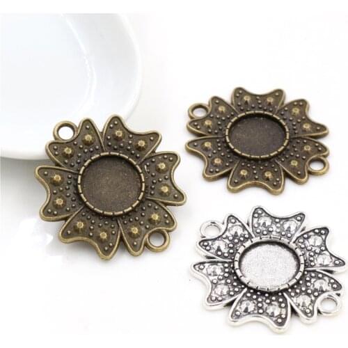 8pcs 12mm Inner Size Antique Silver Plated Bronze Fashion Style Cabochon Base Cameo Setting Charms Pendant Bracelet connection