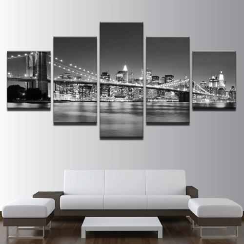 Abstract Gray Modular Canvas HD Prints London Bridge at Night Posters Home Decor Wall Art Pictures 5 Pieces Paintings No Framed