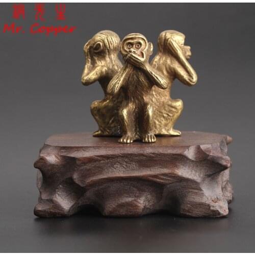 Antique Copper Three Monkeys Home Decor Living Room Decorations Chinese 12 Zodiac Animal Miniature Figurine Furnishings Ornament