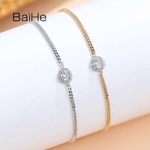 BAIHE Genuine Solid 18K White/Yellow/Rose Gold FG/SI Round Natural Diamonds Bracelet Women браслет Fine Jewelry Wedding Trendy