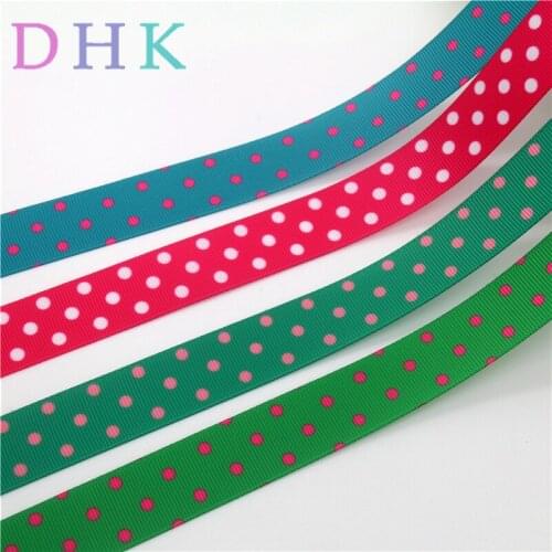 DHK 50yards polka dots Printed Grosgrain Ribbon Accessory hairbow headwear decoration Wholesale DIY OEM S1105