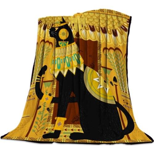 Egypt Black Cat Totem Retro Throw Blanket Warm Microfiber Blanket Bedroom Sofa Supplies Blankets for Beds