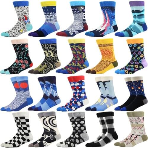 Hot Selling Men Funny Happy Sailor Socks Fashion Colorful Sox Stripe Rhomboid Geometry Harajuku Skateboard Gentleman Socks