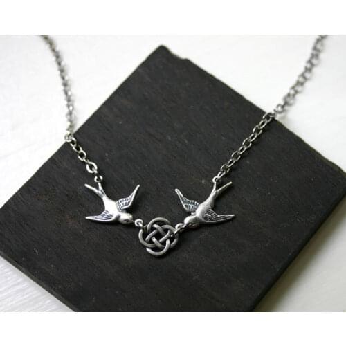 Celtic Irish Knot and Swallow Necklace Amulet Religious Jewelry Triquetra Symbol Lucky Amulet Necklace Gift