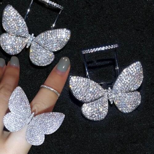 Flying butterfly Micro Pave 300pcs Lab Diamond cz Ring 925 Sterling silver Engagement Wedding band Rings for Women Party Jewelry