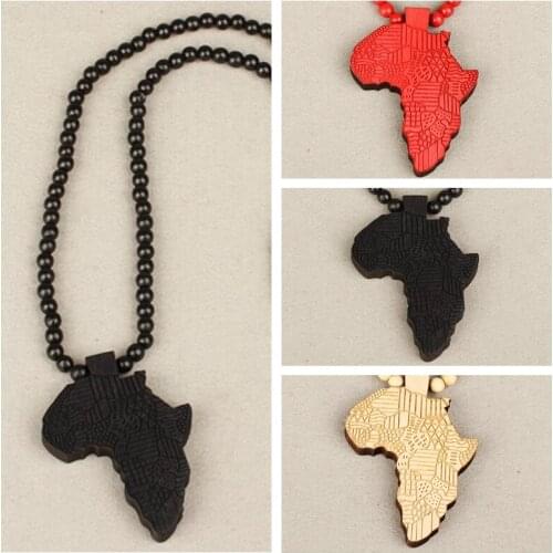 Fashion Wood Made Stylish Africa Necklace Gold Color Pendant & Chain African Map Gift For Men Women Trendy Jewelry Accessories