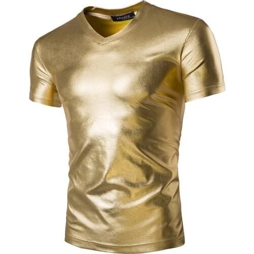 2020 New Fashion Men T-shirts Short Casual V-Neck Silver Gold T shirt Tops Tees Male Clothing Summer Mens Clothing