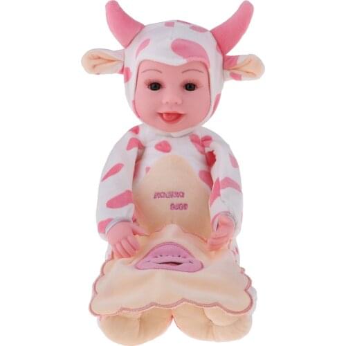 Infant Sleeping Appease Toys - Real Touch Soft Reborn Kits Newborn Baby Doll - Stuffed Animal Toys - Plush Baby Cow Doll Pink