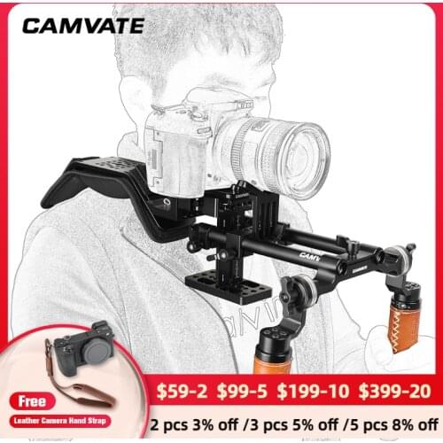 CAMVATE DSLR Camera/Camcorders Shoulder Mount Rig With Manfrotto Quick Release Baseplate &Adjustable ARRI Rosette Leather Handle