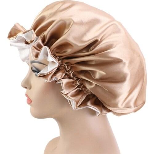 New Solid Women Satin Bonnet Fashion Stain Silky Big Bonnet for Lady Sleep Cap Headwrap Hat Hair Wrap Accessories Wholesale