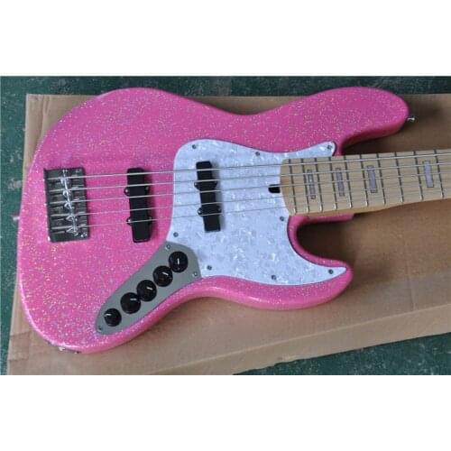 2020 new 5 string bass electric guitar, pink big grain silver powder paint, free shipping