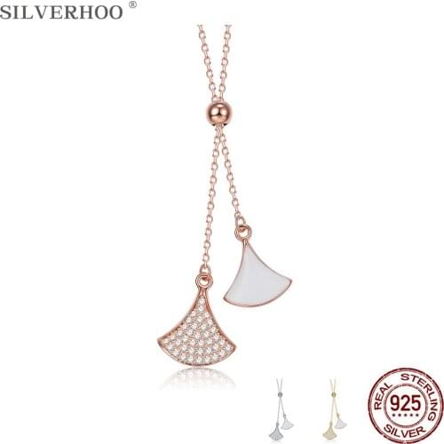 SILVERHOO 925 Sterling Silver Cubic Zirconia Small Skirt Woman Necklace Fine Jewelry Fashion Pendant for Girlfriend Gift