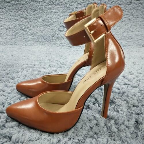 Sexy Camel PU Pumps High Heel Popular Dress Party Women Pumps Spring Summer Ankle Strap New Pointed Toe Stiletto 12cm Heels