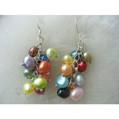 Freshwater pearl baroque multicolor hook earrings nature FPPJ