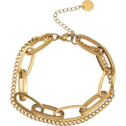 Simple Stainless Steel Layered Link Chain Bracelet For Women Fashion Gold Metal Bracelet & Bangle Jewelry Girl Beach Gift брелок