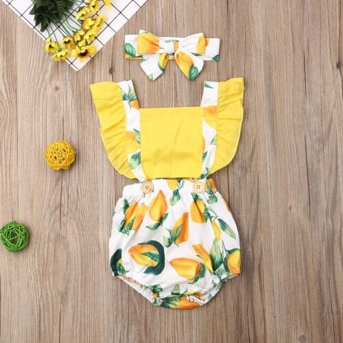 Pudcoco Newborn Baby Girl Clothes Summer 2020 Sleeveless RUffle Print Patchwork Romper Jumpsuit Headband 2Pcs Outfits Sunsuit