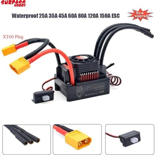 RC ESC Waterproof Brushless 25A 35A 45A 60A 80A 120A 150A ESC Senseless Speed Controller XT60 Plug for 1/8 1/10 1/12 1/20 RC Car