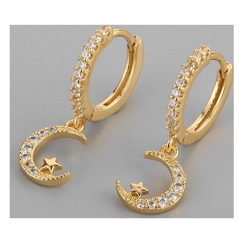 LOOXI New Fashion Shiny Cubic Zircon Star Hug Moon Earrings Good Quality Hoop Earrings for Women Jewelry Boucle Oreille Femme