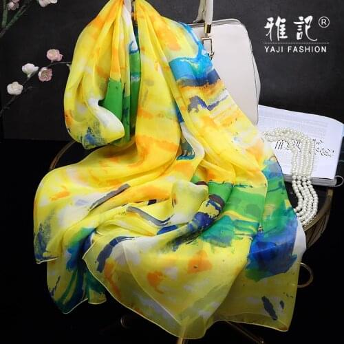 100% silk scarf ladies Yellow printed silk scarf Women fashion soft and elegant shawl long shawl spring autumn winter summer