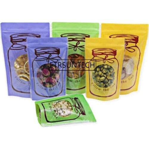 Stand Up Pouches Zipper Grip Seal Plastic Self Sealable Candy Dried Flower Lemon Packaging Bag with Window 1000pcs