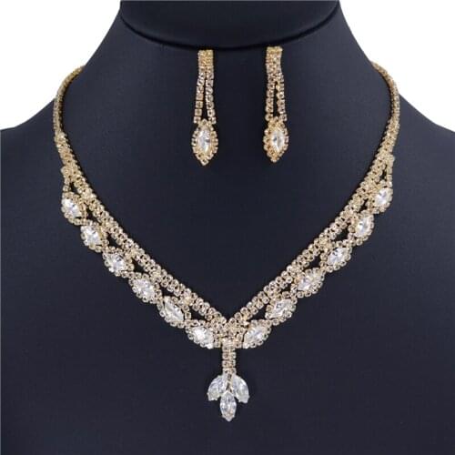 Cross Border New Luxury Zircon Jewelry Charm Bride Fashion Wedding Shining Crystal Earrings Necklace Set Wholesale And Retail