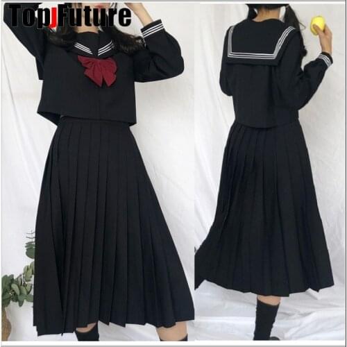 BLACK Sailor Uniform Novelty School Girl Uniforms Stage Performance Student Suits Short Long Sleeve Tops Pleated Skirt
