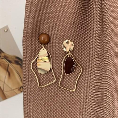 Vintage Earrings Geometric Korean style retro Earrings geometric irregular oil dripping asymmetric simple Earrings girl