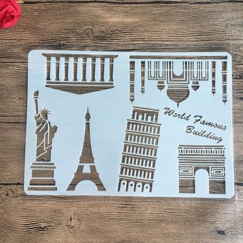 World famous building A4 29*21cm DIY Stencils Wall Painting Scrapbook Coloring Embossing Album Decorative Paper Card Template