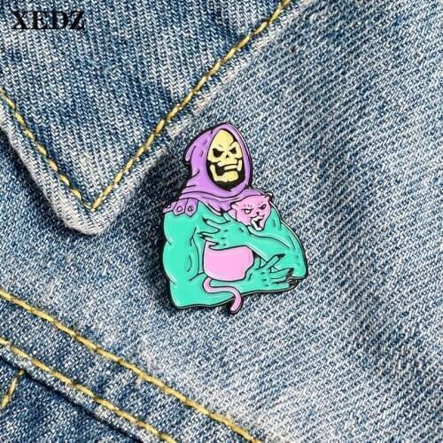 XEDZ Gothic Horror Miko Metal Enamel Pin Skull Demon Cat Cartoon Animal Thriller Badge Punk Lapel Brooch Jewelry Gift for Friend