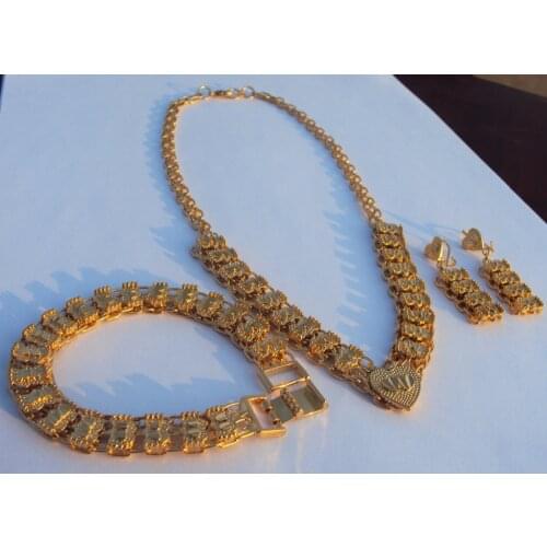 Ornate Yellow Gold GF Womens Birthday Necklace Earrings Bracelet Sets Fine Jewelry 7 days no reason to refund