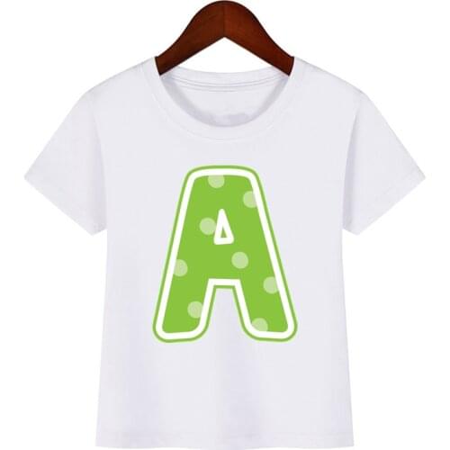 A-Z cute Colorful letters Prints Childrens T-shirt Summer Soft Cotton Boys T Shirt Kawaii Tshirt for Kid girl Christmas Shirt
