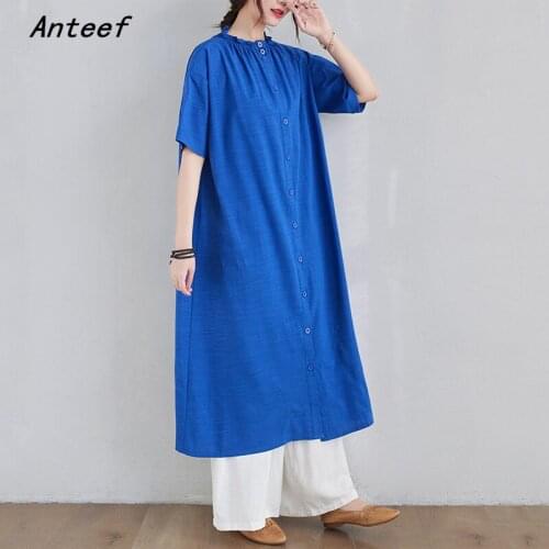 Short sleeve plus size cotton linen vintage dresses for women casual loose long summer shirt dress elegant clothes 2021 sundress