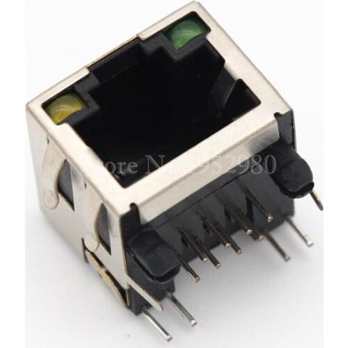 10PCS/LOT RJ45 Ethernet Jack Network Socket Connector Copper Shell 90 Degree with LED Light Clips 8P8C 16mm