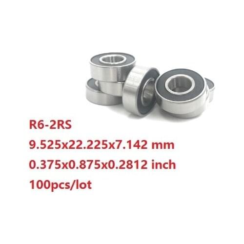 100pcs/lot R6-2RS R6RS R6 2RS RS 0.375x0.875x0.2812 inch Double rubber cover Deep Groove Ball bearing 9.525x22.225x7.142mm