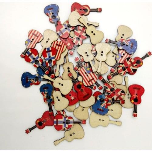 100pcs Retro Series Wood Buttons Guitar pattern for Handwork Sewing Scrapbook Clothing Craft Accessories Gift Card Decor 35*18mm