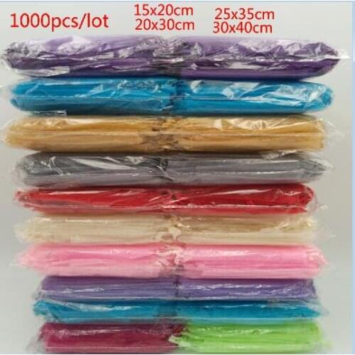 1000pcs/lot 15x20 20x30 25x35 30x40cm Pouches Drawstring Organza bag Wedding Christmas Gift Bags Jewelry Packaging Organza bags