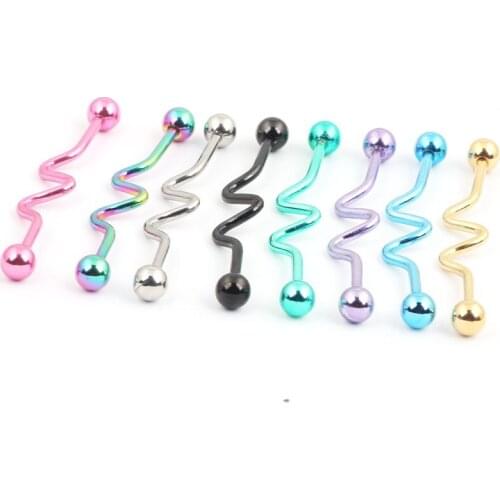 2pcs twister wave stykes 8 Color Body Piercing Jewelry Stainless Steel Fashion Tongue Industrial Barbell Tragus Earrings