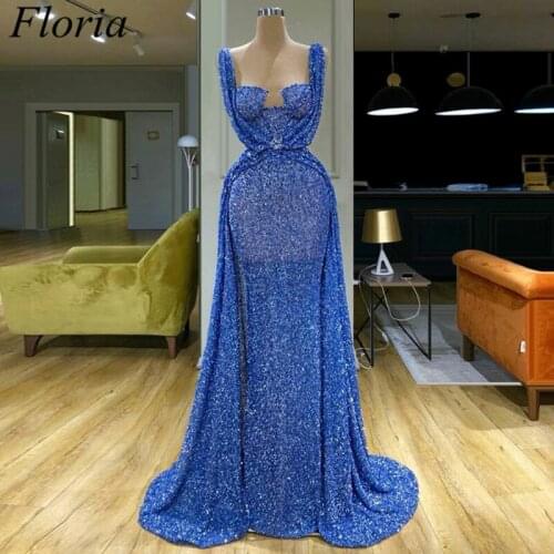 2020 Blue Long Glitter Cocktail Dress Mermaid Dubai Sexy Prom Dress Arabic Evening Dress Cocktailkleid Abendkleider Custom