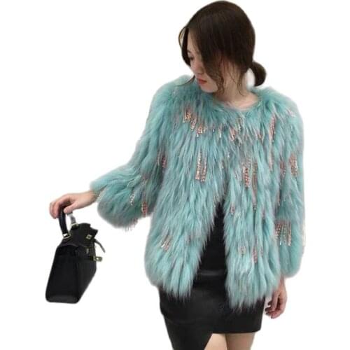 2020 winter fur jacket female Raccoon Dog Fur woven tassel parkas coat ladies fringed medium long loose fur overcoat womans top