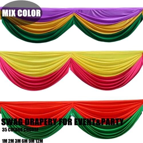 3 Color Together Ice Silk Wedding Backdrop Curtain Top Swag Drape Stage Background For Wedding Event Decoration Photo Booth