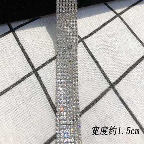 5 Yards 15mm 7 Row Width Hot Fix Silver Crystal Rhinestones Beads Ribbon Trim Lace Chain For Sewing Wedding Dress Shoes Bags DIY