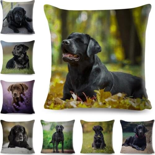 Cute Dog Pillow Case Decor Black Labrador Pet Animal Printed Cushion Cover for Sofa Home Car Polyester Pillowcase 45*45cm