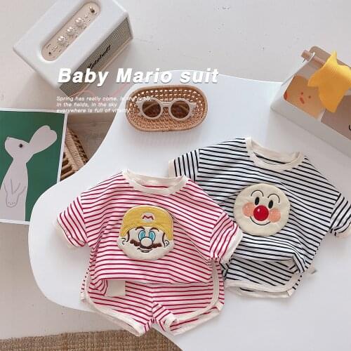 Children Sets For Baby Girls And Boys Korean Smile Striped Cartoon Short Sleeve Shorts Sets Cute Summer New Kids Two Piece Set