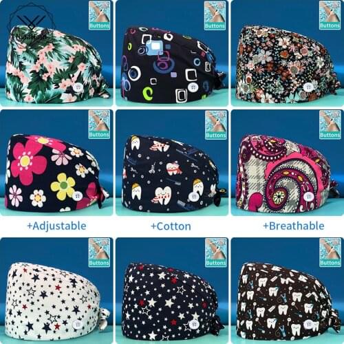 Breathable Dentist Cap Female Medical Nurse Cap Pet Hospital Surgeon Cap Beauty Salon Chef Scrub Cap Cartoon Printed workcap New