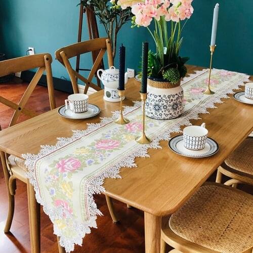 European Modern Cotton Water-soluble Lace Trim Luxury Tablecloth Table Runner Flag Mat Home Hotel Restaurant Coffee Desk Pad