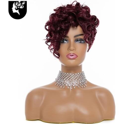 Short Kinky Curly Wig Afro American Wigs for Black Women Synthetic Heat Resistant Wigs with Bangs