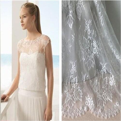 3M Long 145cm Width Ivory French Eyelash Lace Fabric Glitter Material For Sewing Leaf Pattern Tulle Mesh Lace Fabric Free Ship